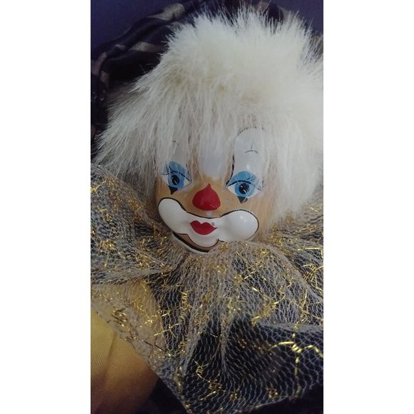 Vintage 8'' Mardi Gras Jester Doll with Porcelain Head Clown Figure  Flawed - Picture 2 of 9